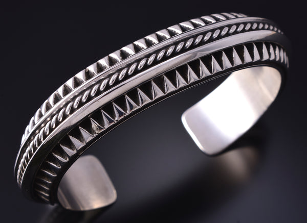 Silver Navajo Handmade Mountains Men's Bracelet by Leander Tahe