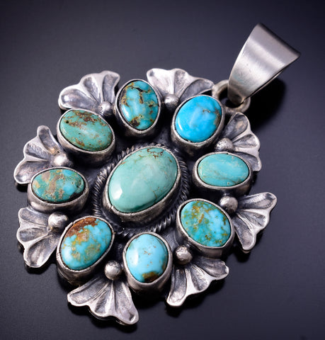 Silver & Kingman Turquoise Navajo Cluster Pendant 5D18B