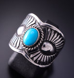 Size 7 Silver & Turquoise Navajo Concho Ring by Derrick Gordon 4C31L