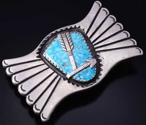 Vintage Silver & Turquoise Navajo Handmade Shooting Arrow Buckle 5H21A