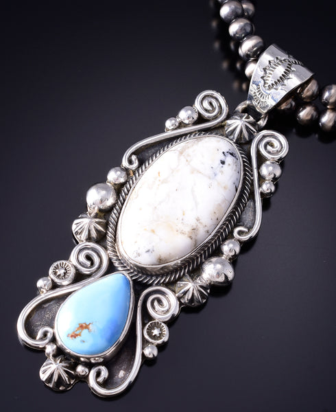 Silver & Golden Hills Turquoise White Buffalo Navajo Pendant