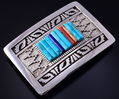 Silver & Turquoise Multistone Navajo Inlay Buckle by Richard Begay 5F04S