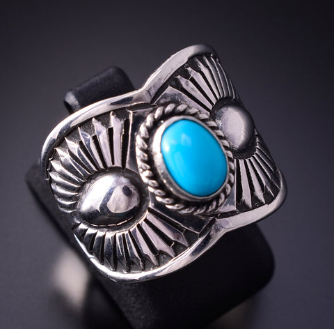 Size 7 Silver & Turquoise Navajo Concho Ring by Derrick Gordon 4C31L