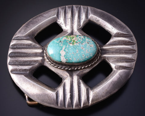 Silver & Sonoran Gold Turquoise Navajo Tufacast Buckle by Rose Tsosie 5J18O