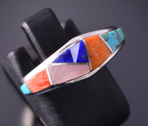 Size 6 Silver & Turquoise Multistone Navajo Inlay Ring 4B21M