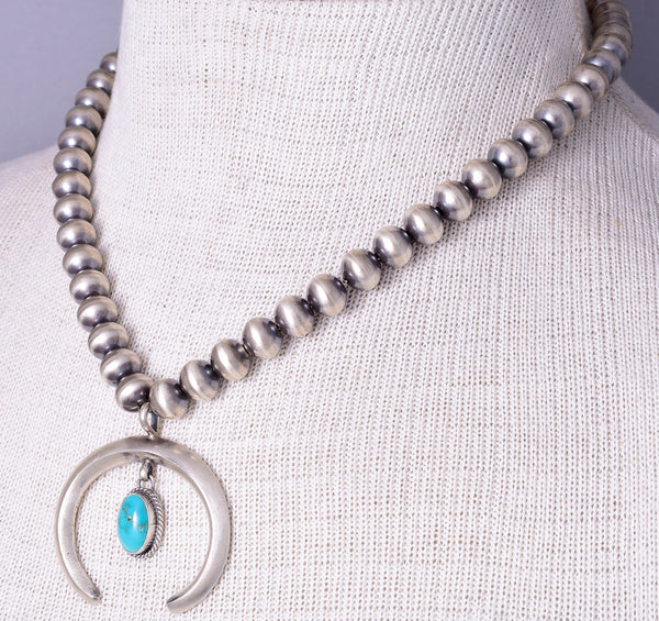 Navajo Silver Beads Navajo Pearls with Naja Pendant by Rena Begay