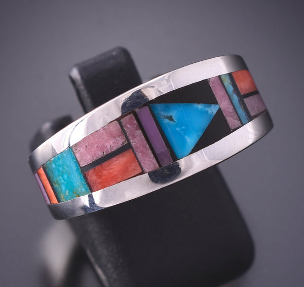 Size 8 Silver Multistone Navajo Inlay Ring by Jim Harrison 4C13P