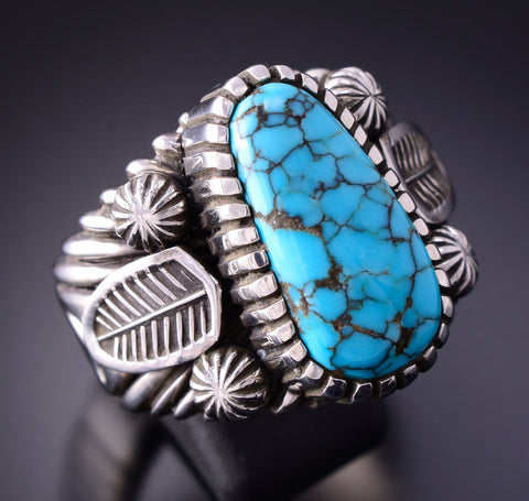 Size 14-1/2 Silver & Lone Mountain Turquoise Mens Ring by Erick Begay 4C01W