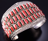 Silver & Coral Navajo Handmade Wide Bracelet by Marlene Haley 4A19A