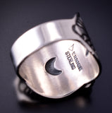 Size 7 Silver Navajo Handstamped Double Moons Ring by Derrick Gordon 4C31K