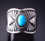 Size 9 Silver & Turquoise Navajo Concho Ring by Derrick Gordon 4C31P