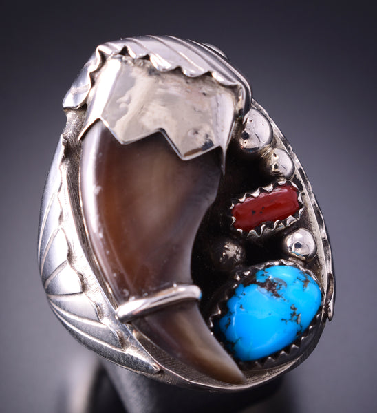 Size 11-3/4 Silver Multistone Faux Bear Claw Navajo Men's Ring by Emory Yazzie 4A25W