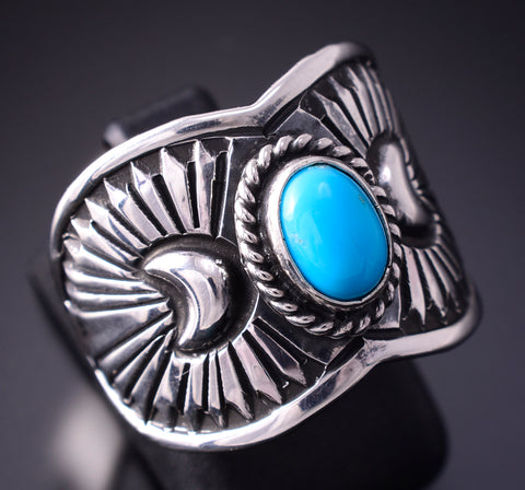 Size 8 Silver & Turquoise Navajo Concho Ring by Derrick Gordon 4C31O