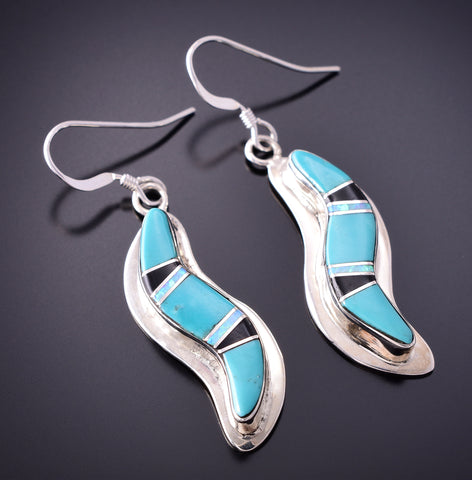 Silver & Turquoise Multistone Navajo Inlay Earrings by James Manygoats 4D15S