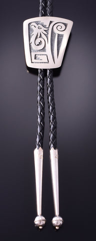 Silver Hopi Handmade Eagle & Wind Men's Bolo Tie by Trinidad Lucas 4D15L
