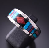 Size 9-1/2 Silver Multistone Navajo Inlay Ring by Jim Harrison 4C13R