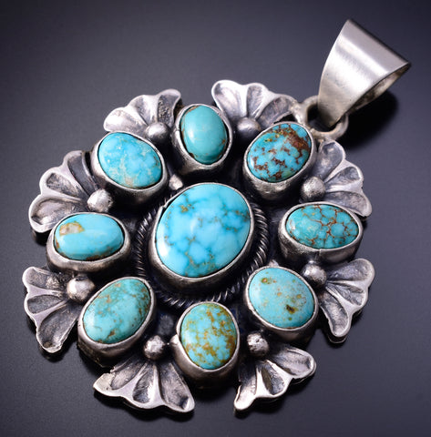 Silver & Kingman Turquoise Navajo Cluster Pendant 5D18F