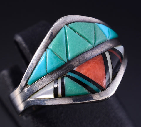 Vintage Size 6-1/4 Silver Multistone Zuni Inlay Ring 5K10P
