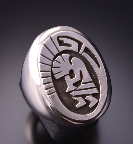 Size 11-3/4 Silver Navajo Handmade Kokopelli Mens Ring by Calvin Peterson 3G05J