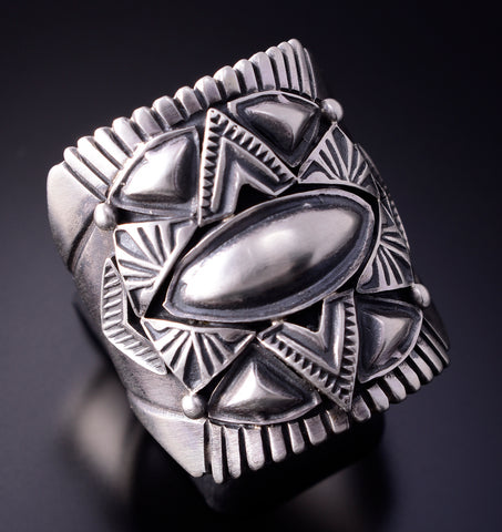 Size 10-3/4 Silver Navajo Handmade Concho Star Mens Ring by Derrick Gordon 4C31T