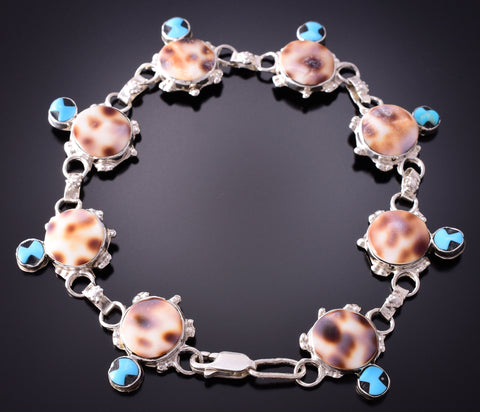 Silver & Turquoise Zuni Inlay Turtle Link Bracelet by Kathryn Qualo 4D15V