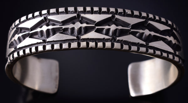 Silver Navajo Handmade Mountains Men's Bracelet by Jarrold Tahe