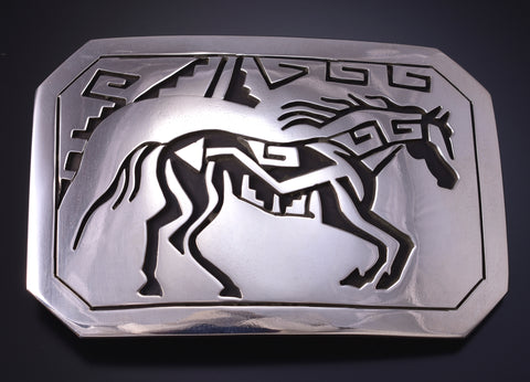 Silver Navajo Handmade Freedom Horse Buckle by Sonny Gene 5J29B