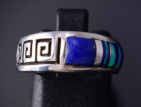 Vintage Size 5-1/4 Silver & Lapis Multistone Navajo Inlay Ring Stoneweaver 5K17U