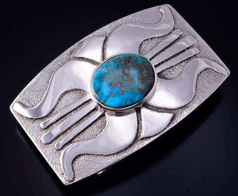 Silver & Turquoise Navajo Tufacast Handmade Concho Buckle by Lee Begay 5F04T