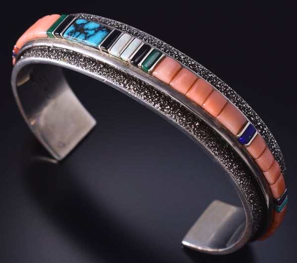 Vintage Silver & Multistone Navajo Inlay Bracelet by Bitsoi