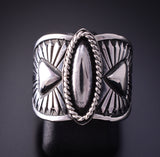 Size 7 Silver Navajo Handstamped Concho Ring by Derrick Gordon 4C31G