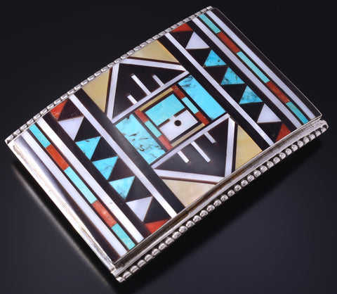 Vintage Silver & Turquoise Zuni Multistone Sunface Buckle by R & L Vacit 5H21C