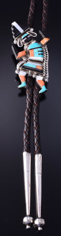 Vintage Silver Multistone Zuni Kachina Dancer Bolo Tie by Julalita Lamy 5D09Q