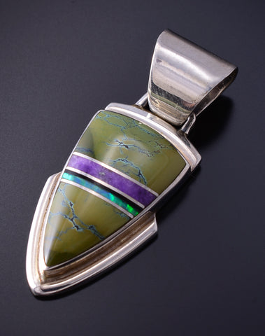 Vintage Silver Multistone Navajo Inlay Arrowhead Pendant Albert Francisco 5K17W