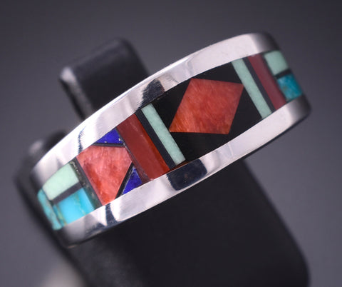 Size 6-3/4 Silver Multistone Navajo Inlay Ring by Jim Harrison 4C13O
