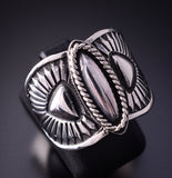 Size 8 Silver Navajo Handstamped Concho Ring by Derrick Gordon 4C31H