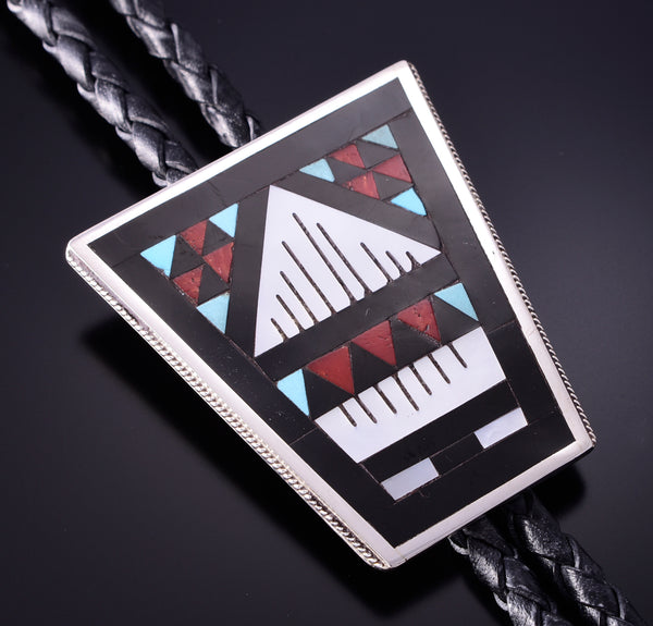 Silver & Turquoise Multistone Zuni Inlay Bolo Tie by Leander