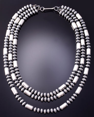Silver 3-Strand Navajo Pearls Layers Necklace by Tonisha Haley 4A31Z