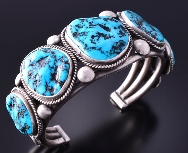 Silver & Turquoise Navajo Handmade Bracelet by Paul J. Begay 4F23S