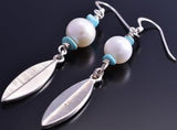 ZBM Silver & Turquoise w/ Fresh Water Pearl Feathers Earrings by Erick Begay 8G30J