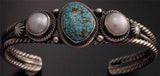 ZBM # 8 Spiderweb Turquoise Pearl Silver Bracelet by Erick Begay - GA40G