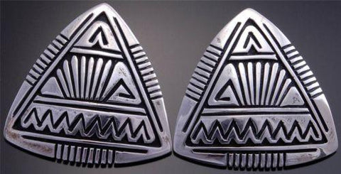 Stephen Begay Silver Triangle shaped Earrings Contemporary Navajo Design VN70W