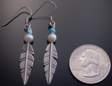 ZBM Dry Creek Turquoise and Fresh Water Pearl  Feather Earrings by Erick Begay AM5