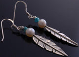 ZBM Dry Creek Turquoise and Fresh Water Pearl  Feather Earrings by Erick Begay AM5