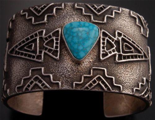 Gorgeous Silver Turquoise Tufa Cast Arrowhead Bracelet Stanford Yazzie - SP32C