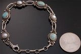 ZBM # 8 Spiderweb Turquoise Pearl Silver Link Bracelet by Erick Begay - YJ92O