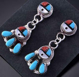 Silver & Turquoise Multistone Zuni Inlay Sunfaces Earrings Emerson Vallo 2A25G