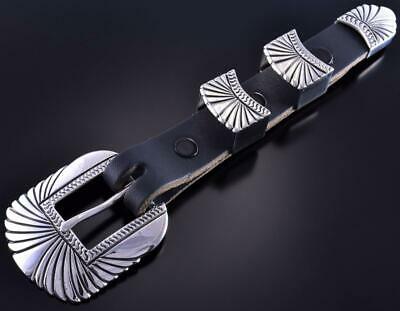 Silver Navajo Handstamped Sunrise Ranger Set Buckle by Ervin Hoskie Chee 1K18T