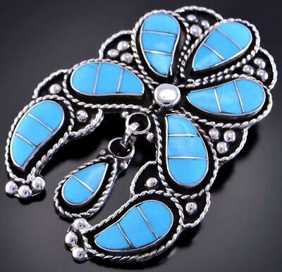 Silver & Turquoise Zuni Inlay Hummingbird Design Pendant Susie Lowsayatee 2D21B