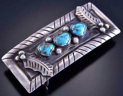 Vintage Silver & Turquoise Three Leaves Navajo Buckle by Ramon Platero 2C14B